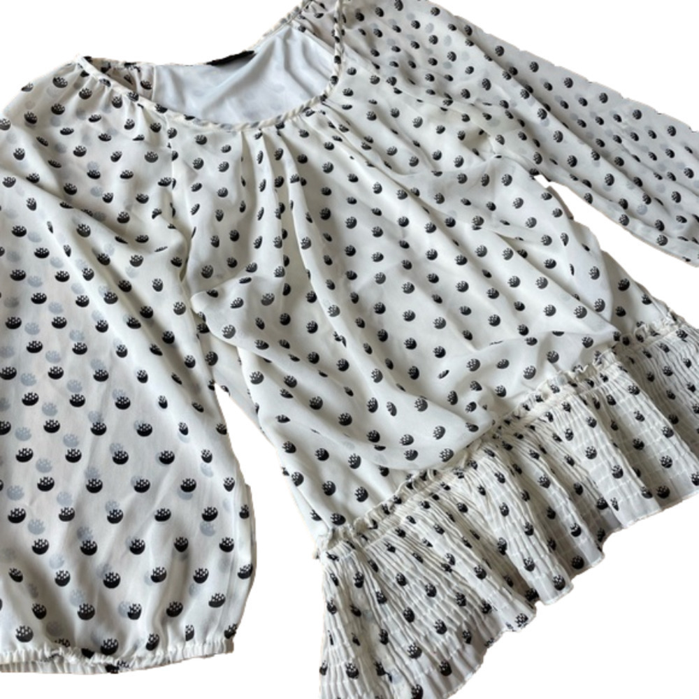 Ruffled Black and White Patterned Vero Moda Blouse Size Small